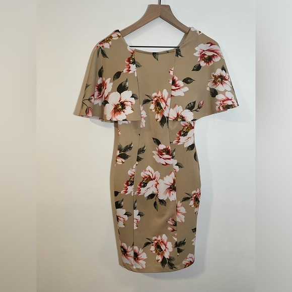 ViJo Couture Floral Pencil Dress, Size Medium- Runs Small Shoulder Shawl Detail - Picture 1 of 11